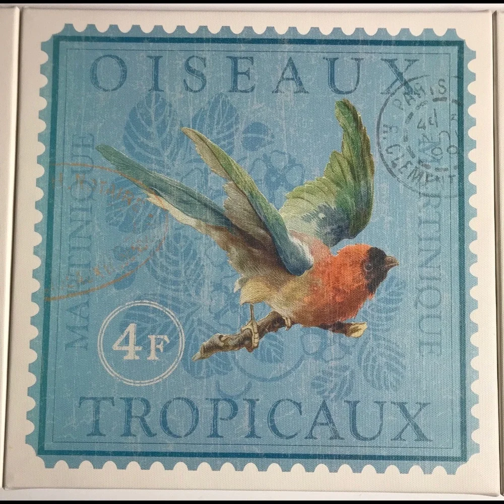 Wall hanging canvas postage stamp bird set of 3